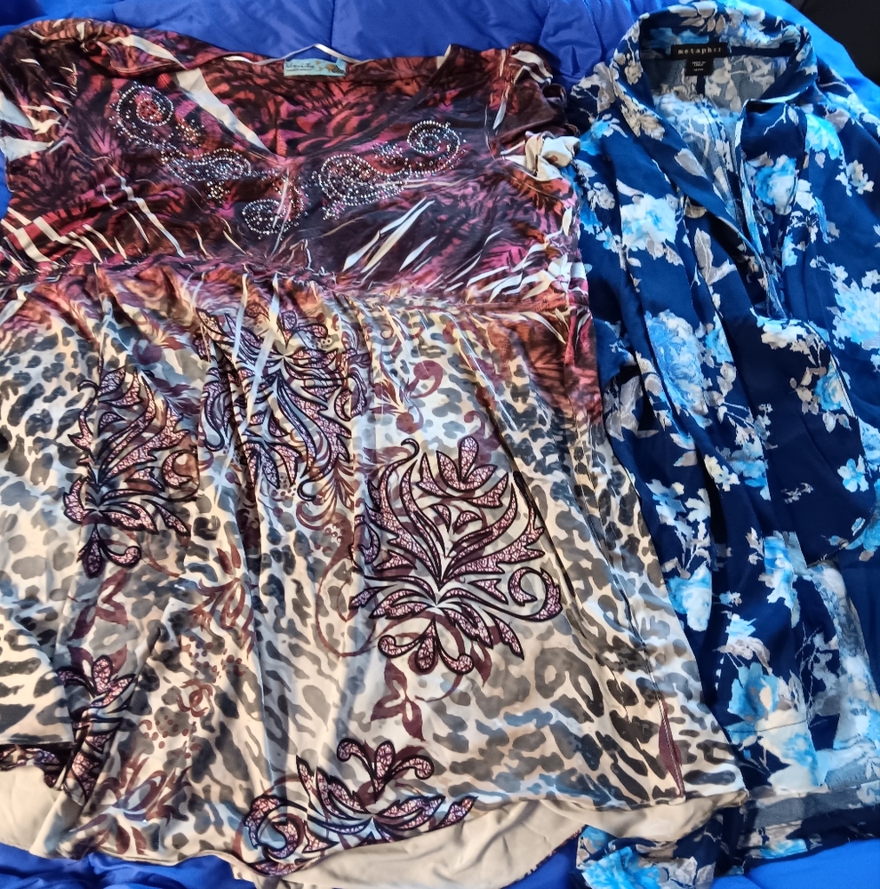 Lot Of 2 Size XL Unity World Wear Top & Metaphor Long Sleeve Blue Cardigan